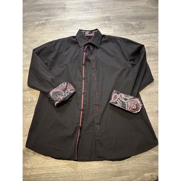 Luchiano Visconti Men's Button Front Shirt Black Long Sleeve Paisley Cuff Medium - Picture 1 of 11